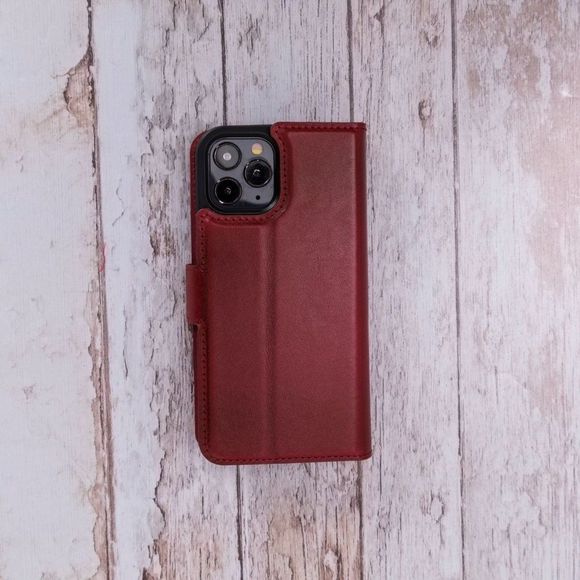 iPhone 12/Mini Premium Leather Wallet Case Red - Picture 10 of 12